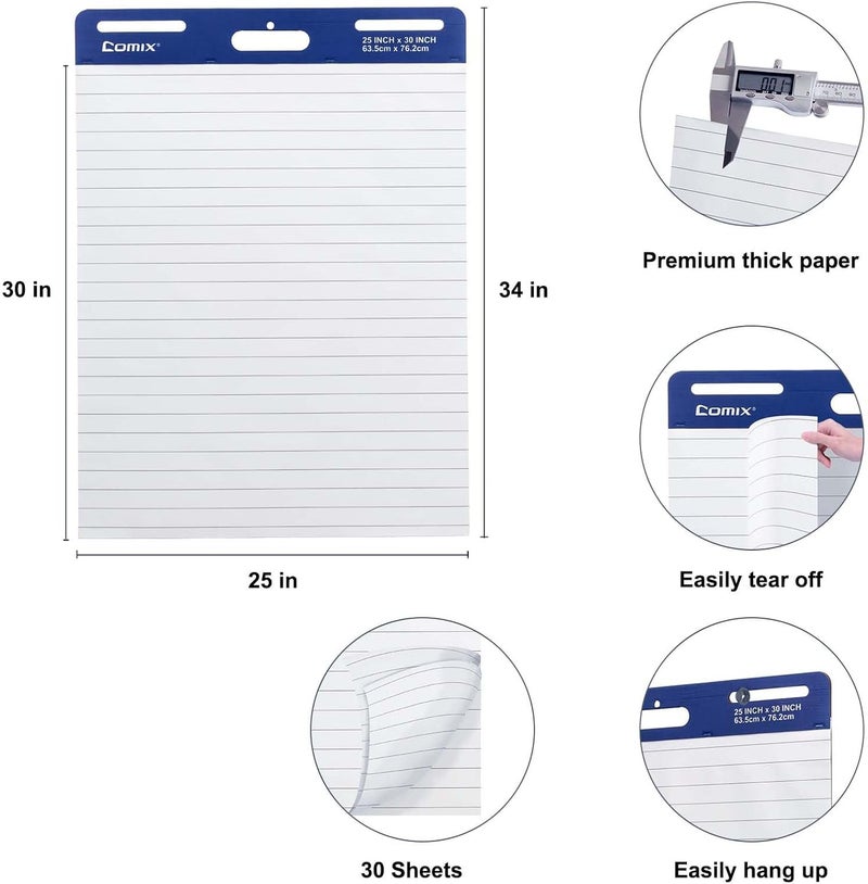 COMIX Lined Sticky Easel Pad, 25 x 30 Inches Flip Chart Paper for Teachers, Large Self Stick Easel Paper, 30 Sheets/Pad, 2 Pads/Pack - Image 3